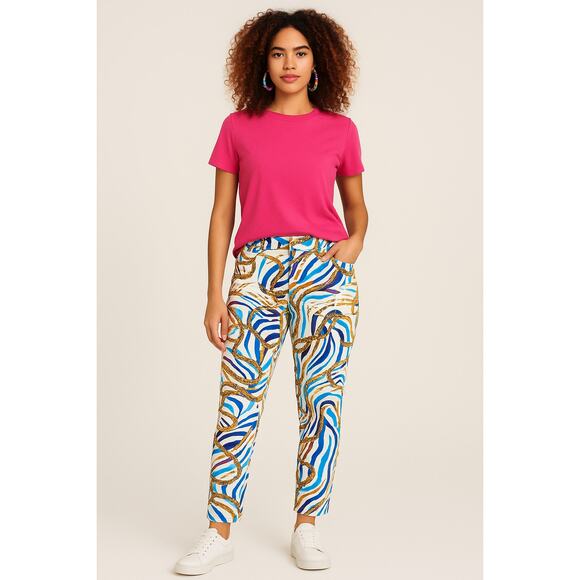 Nicki Minaj Zebra Gold Chain Print Pants Size 9/10 Stretch Art to Wear Funky - Picture 1 of 12